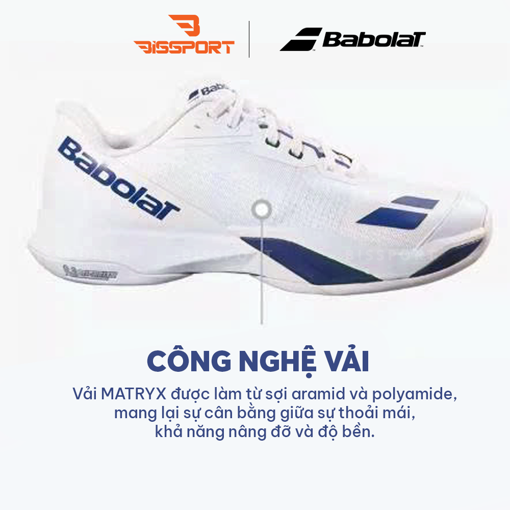Giày Pickleball/Tennis BABOLAT JET MACH 4 ALL COURT MEN Trắng Xanh Chính Hãng - Đế Siêu Bám - Siêu Bền - Di Chuyển Linh Hoạt